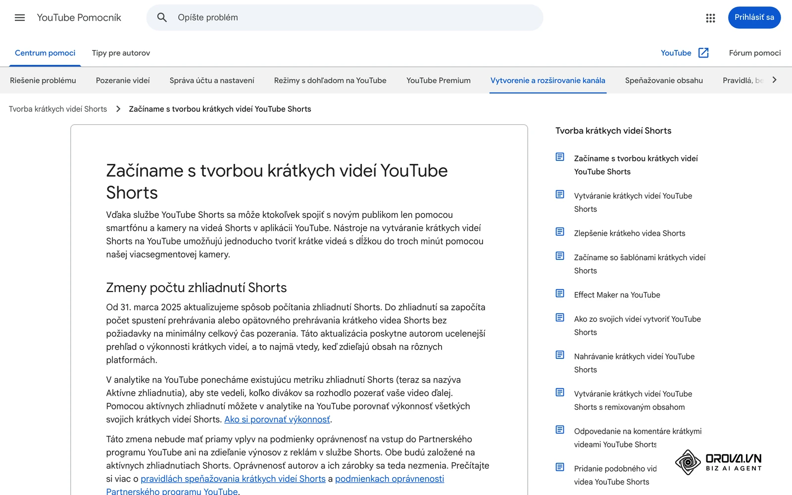 Pomocník YouTube, článok Začíname s tvorbou krátkych videí YouTube Shorts: nástroje na tvorbu videí do troch minút a zmena počítania zhliadnutí Shorts.