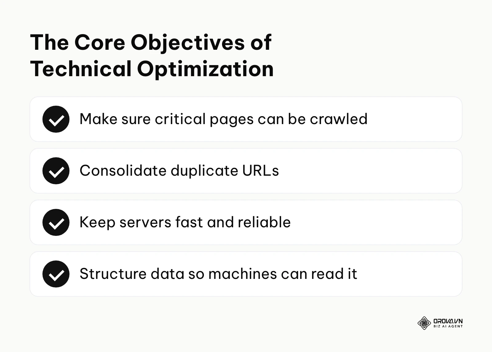 List of core objectives including discovery, deduplication, speed, and data structure.