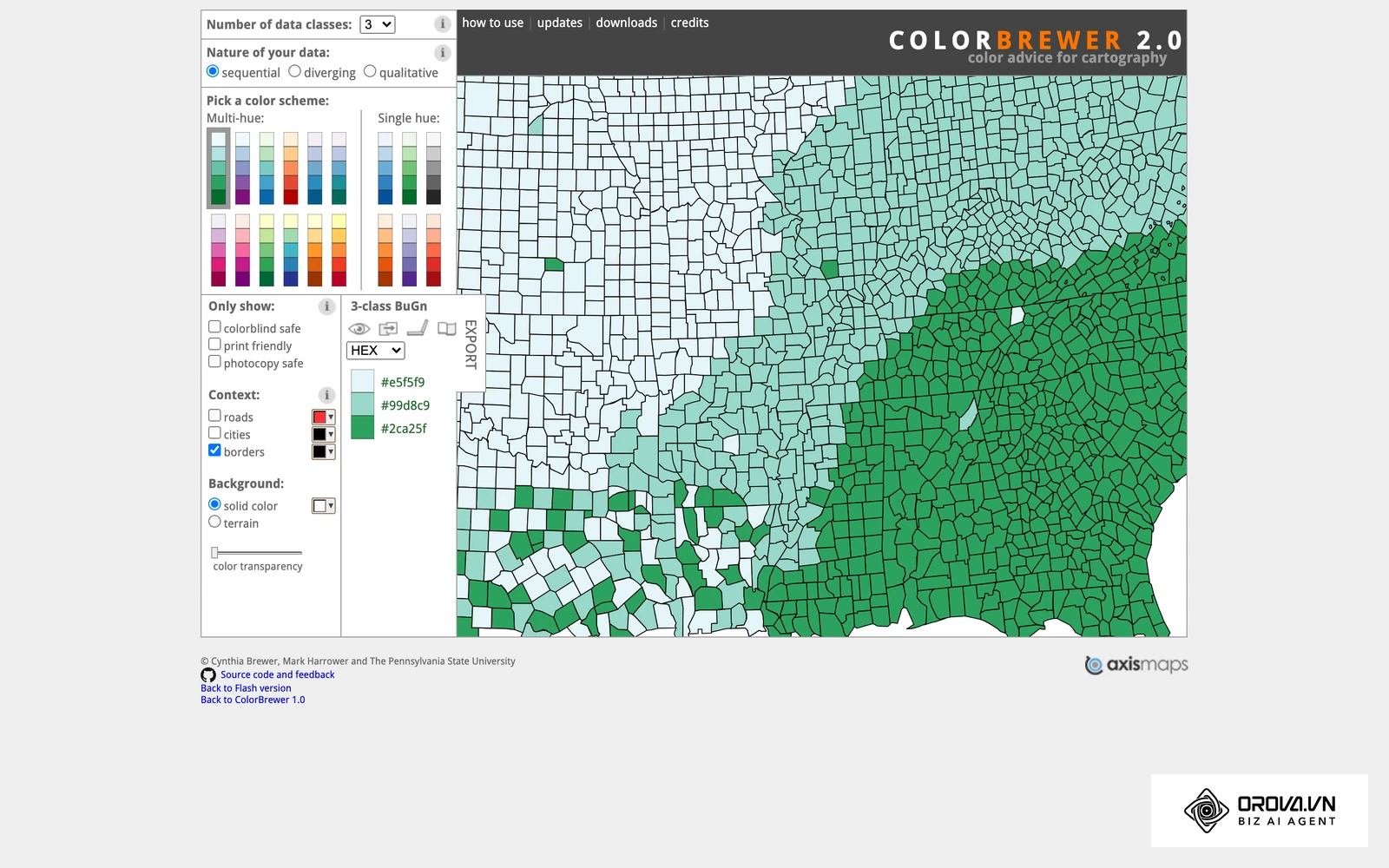 ColorBrewer: ferramenta pública para escolher paletas sequenciais, divergentes e qualitativas, com filtro de cores seguras para daltonismo.