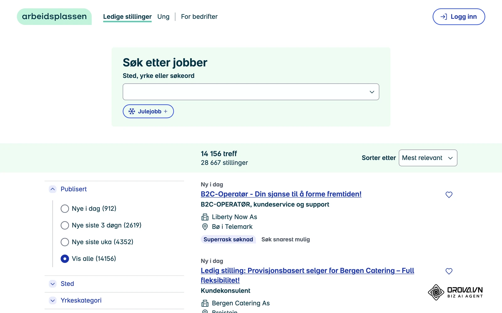 Stillingssøket på NAVs arbeidsplassen.no. Offentlige utlysninger som disse er ofte starten på søknadsstrømmen et rekrutteringssystem skal holde orden på.