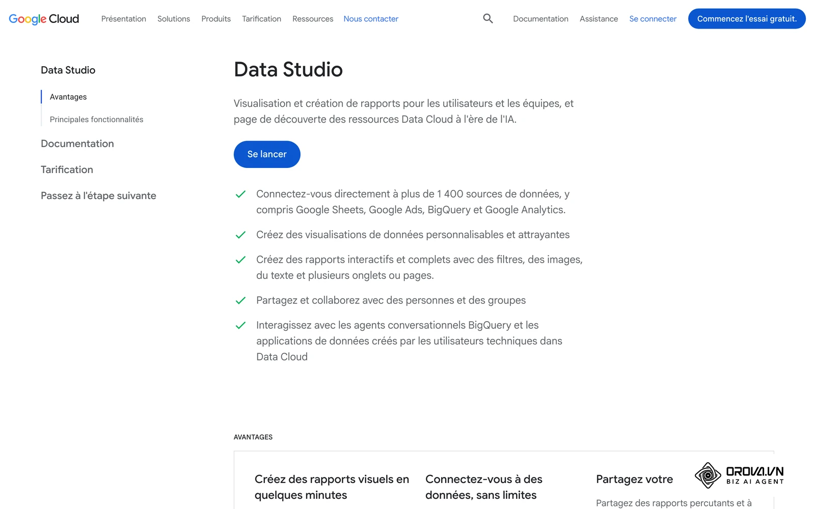 La page officielle de Google Cloud présente l'outil sous son nom actuel, Data Studio (anciennement Looker Studio).