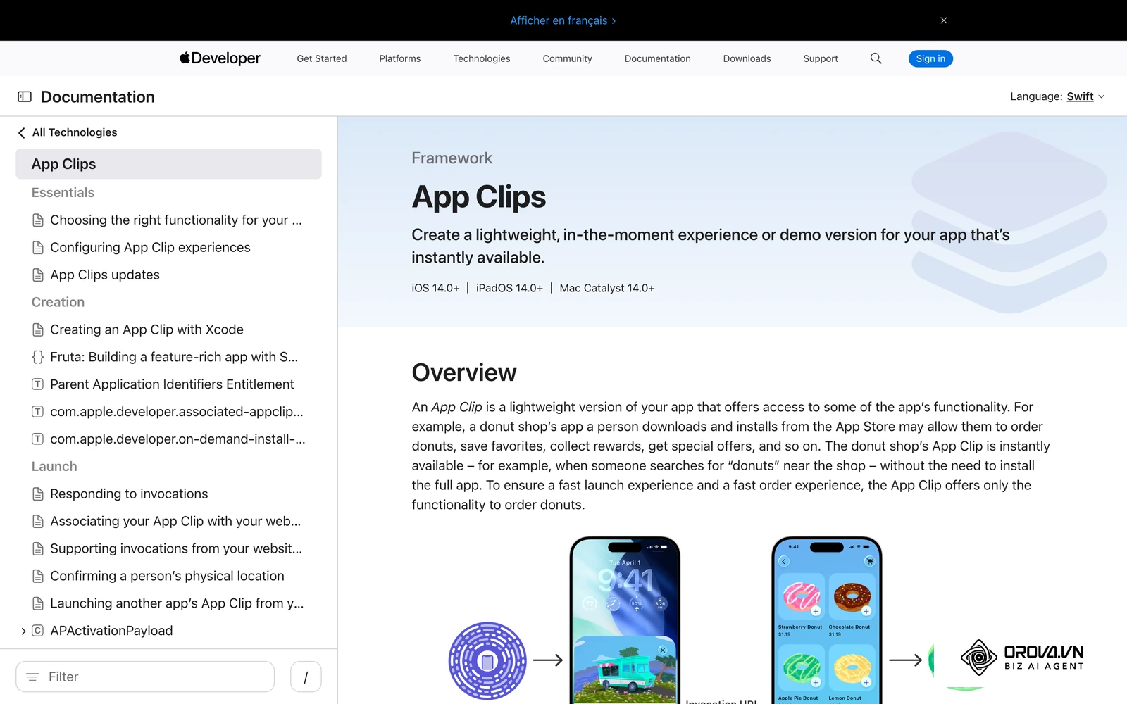 Page officielle Apple Developer consacrée aux App Clips, ces extraits d'application déclenchés par un code sans installation complète.
