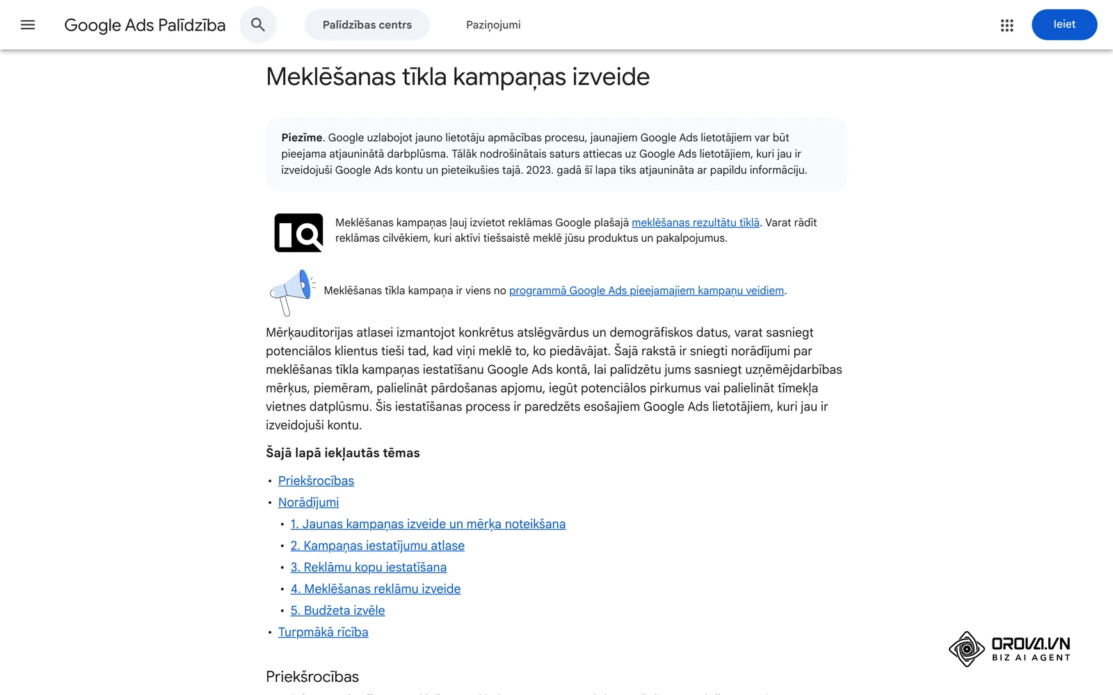 Google Ads palīdzības centrs latviski: Meklēšanas tīkla kampaņas izveides soļi