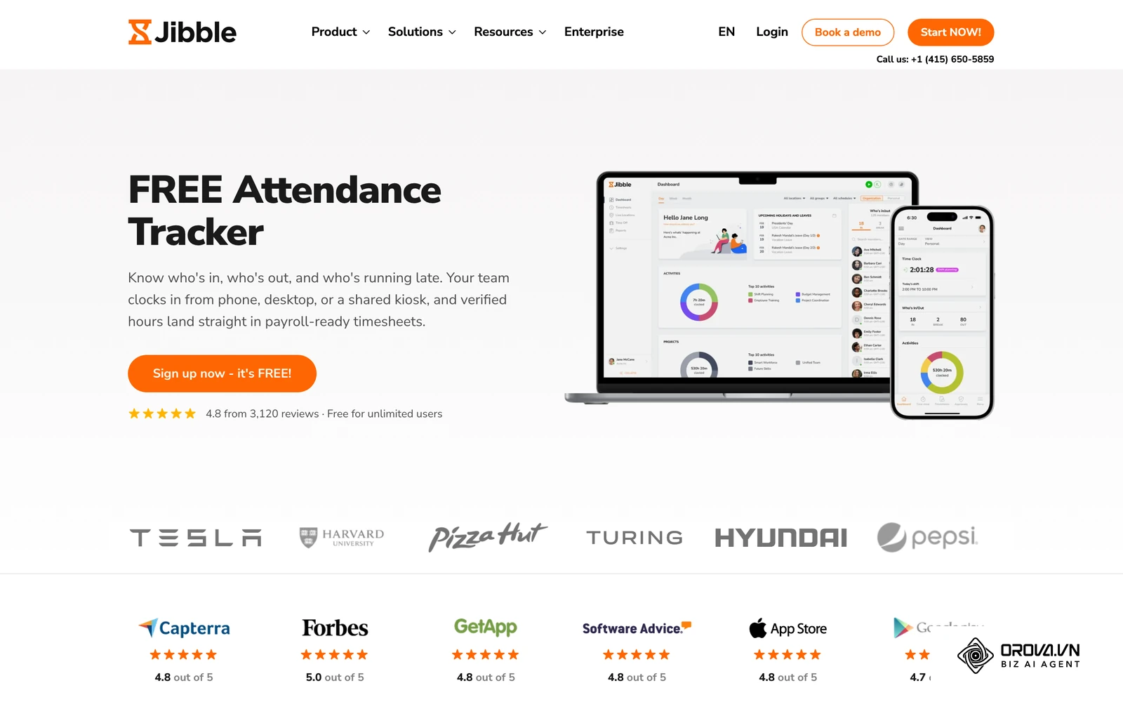 Jibble attendance tracker page with its dashboard showing who is in, who is out and who is running late.