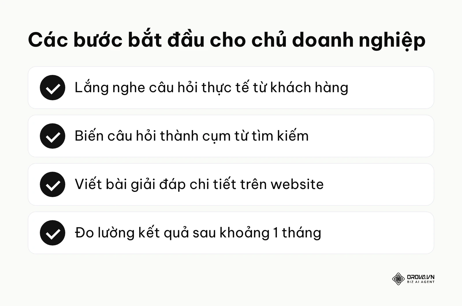 Danh sách các bước triển khai SEO ngách dành riêng cho chủ doanh nghiệp nhỏ.