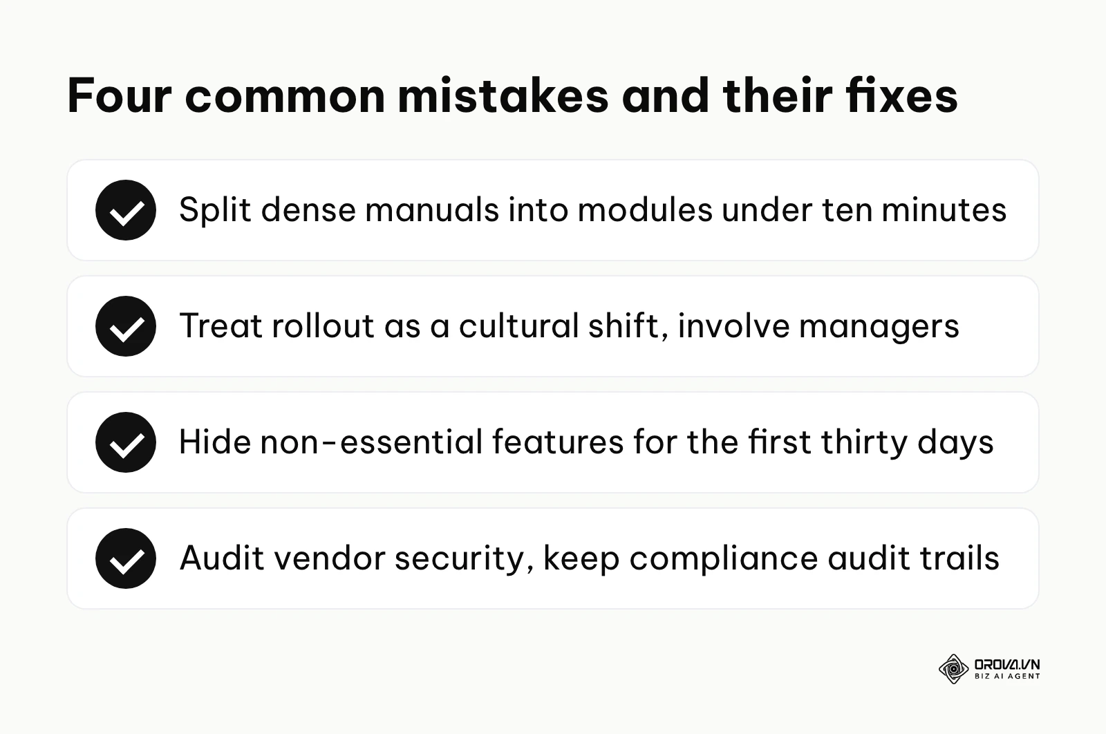 A summary of four common corporate elearning implementation mistakes and how to fix each one.