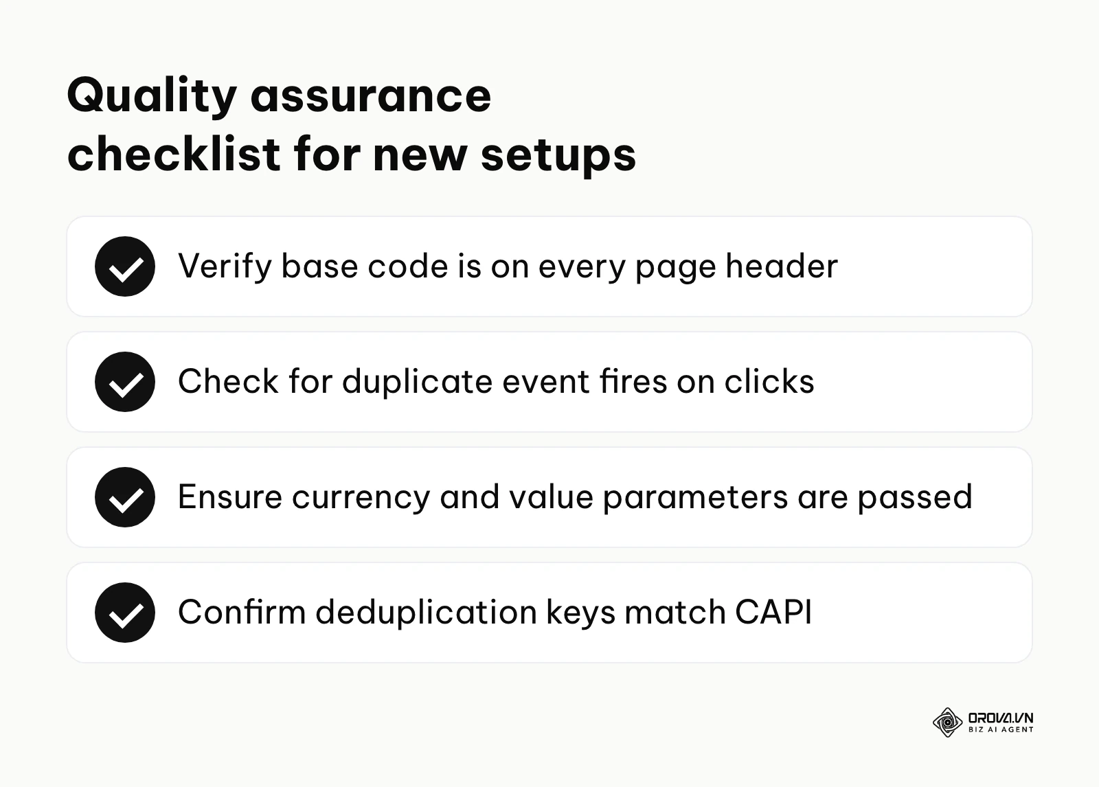 A summary checklist for verifying tracking installation