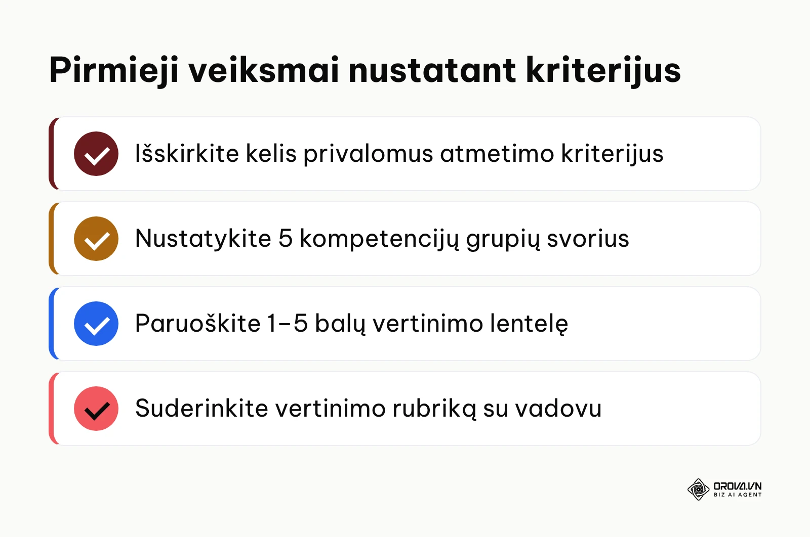 Pagrindinių veiksmų kontrolinis sąrašas pradedant kurti atrankos kriterijus