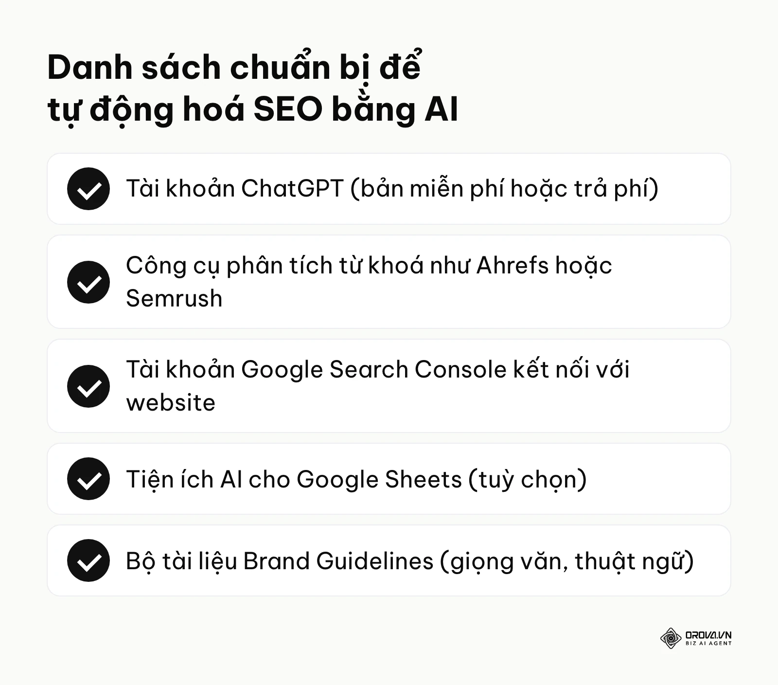 Danh sách 5 công cụ và tài nguyên cần thiết trước khi bắt đầu dùng ChatGPT để làm SEO tự động hoá.