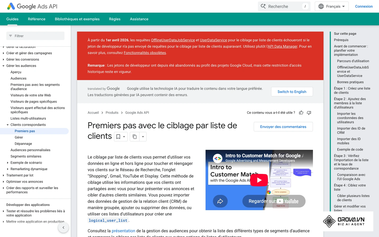 La documentation officielle de Google Ads décrit Customer Match comme un segment d'audience basé sur vos propres données clients.