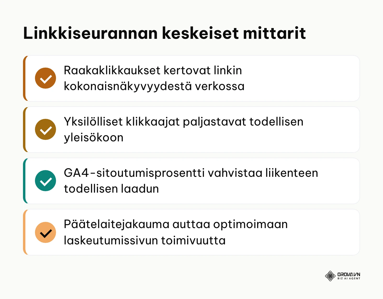 Yhteenveto linkkiseurannan seurattavista avainmittareista