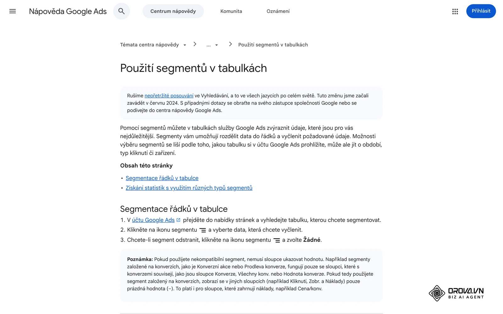 Nápověda Google Ads: Použití segmentů v tabulkách, včetně segmentu Konverzní akce.