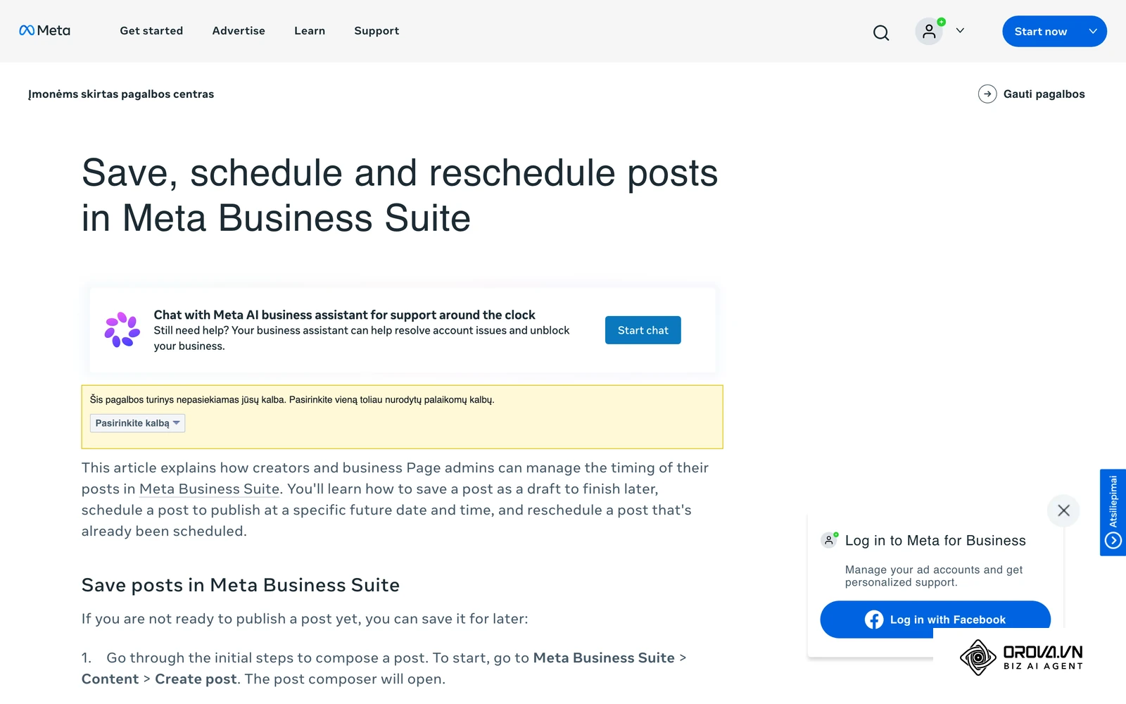 Meta pagalbos centras: kaip Meta Business Suite išsaugoti, suplanuoti ir perplanuoti įrašus.