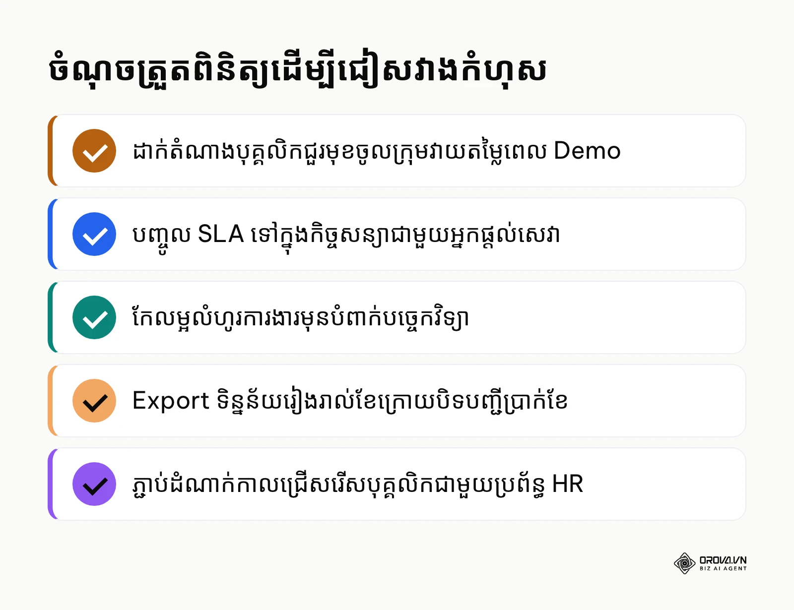 បញ្ជីសកម្មភាពដើម្បីធានាការអនុវត្តប្រព័ន្ធទទួលបានជោគជ័យ។