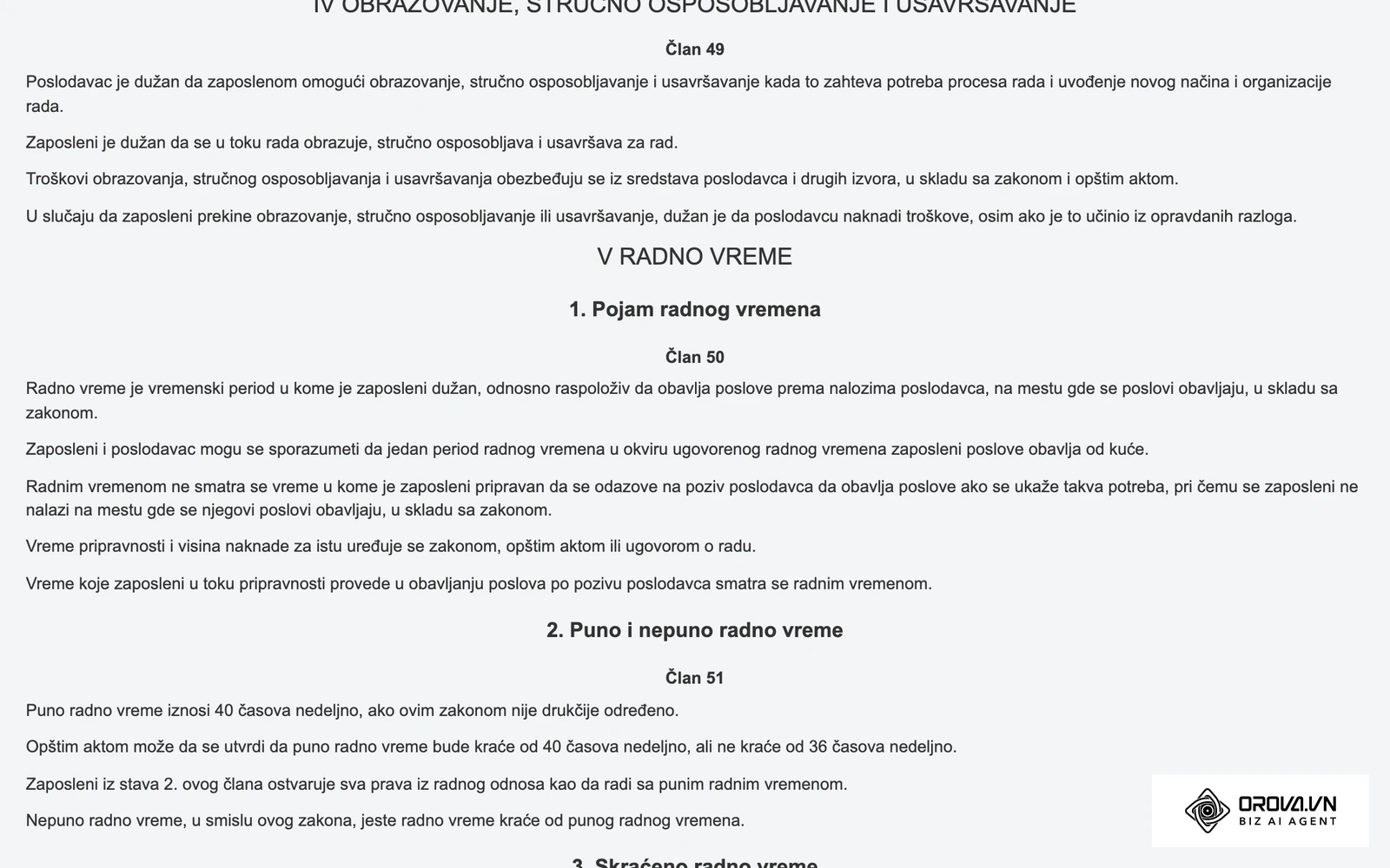 Tekst Zakona o radu na portalu Paragraf: član 49 uređuje obrazovanje, stručno osposobljavanje i usavršavanje zaposlenih.
