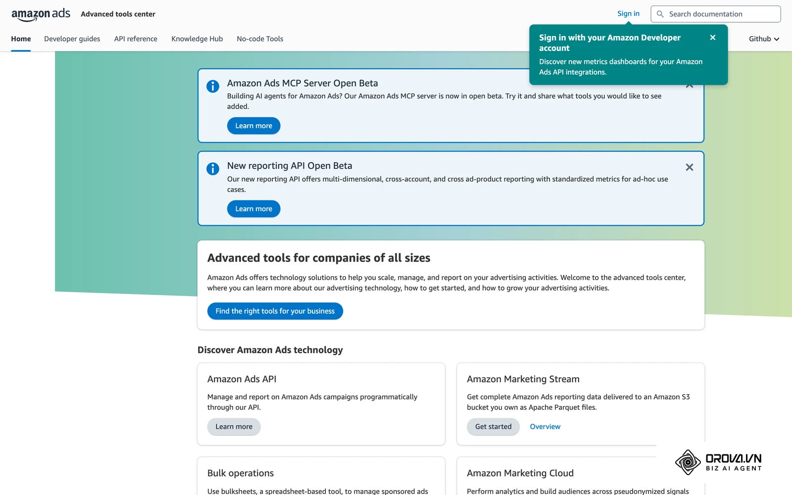 The Amazon Ads advanced tools center, with APIs and tools for managing Amazon ad campaigns at scale.