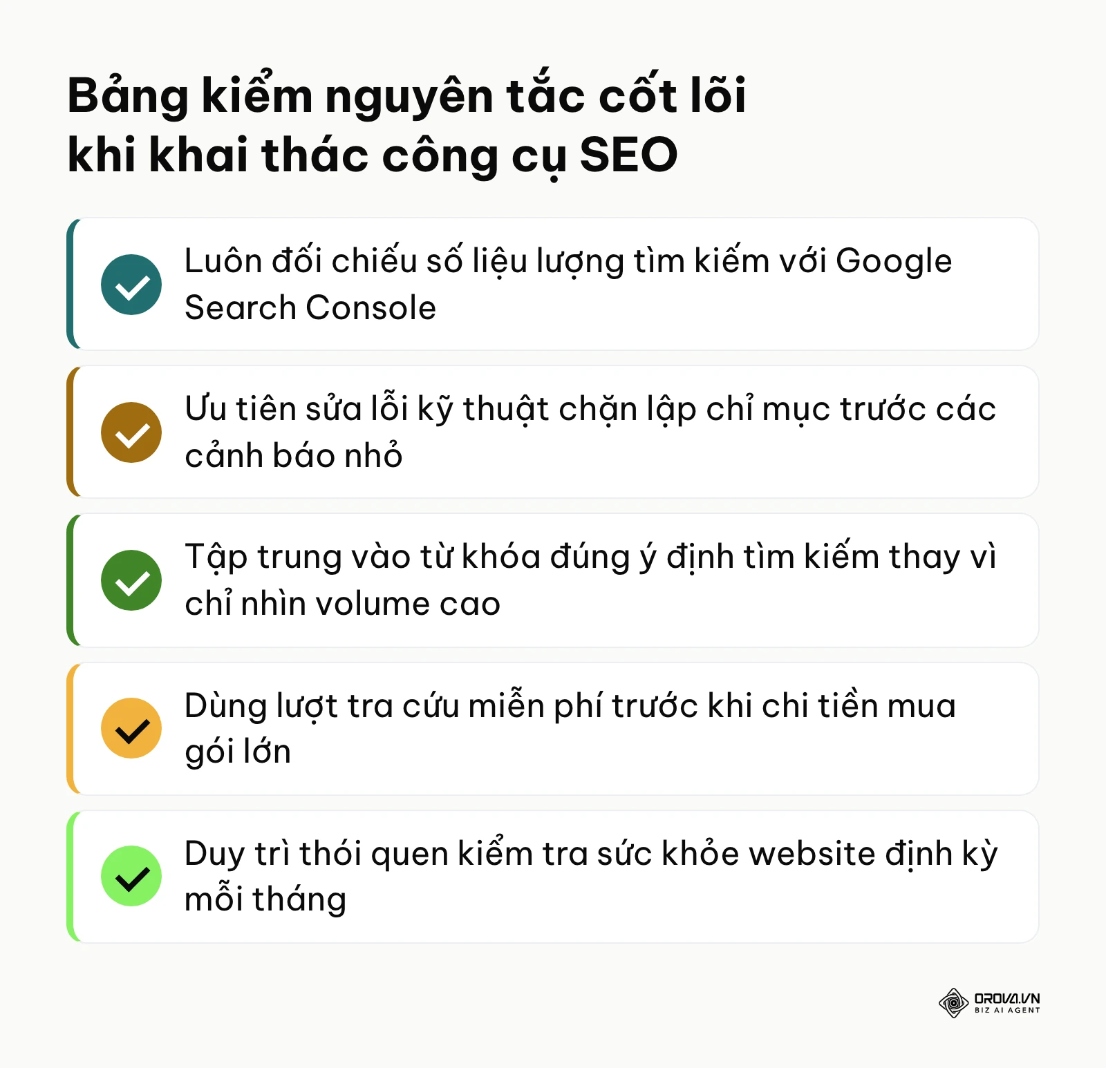 Bảng kiểm các nguyên tắc quan trọng cần nhớ khi sử dụng công cụ phân tích SEO