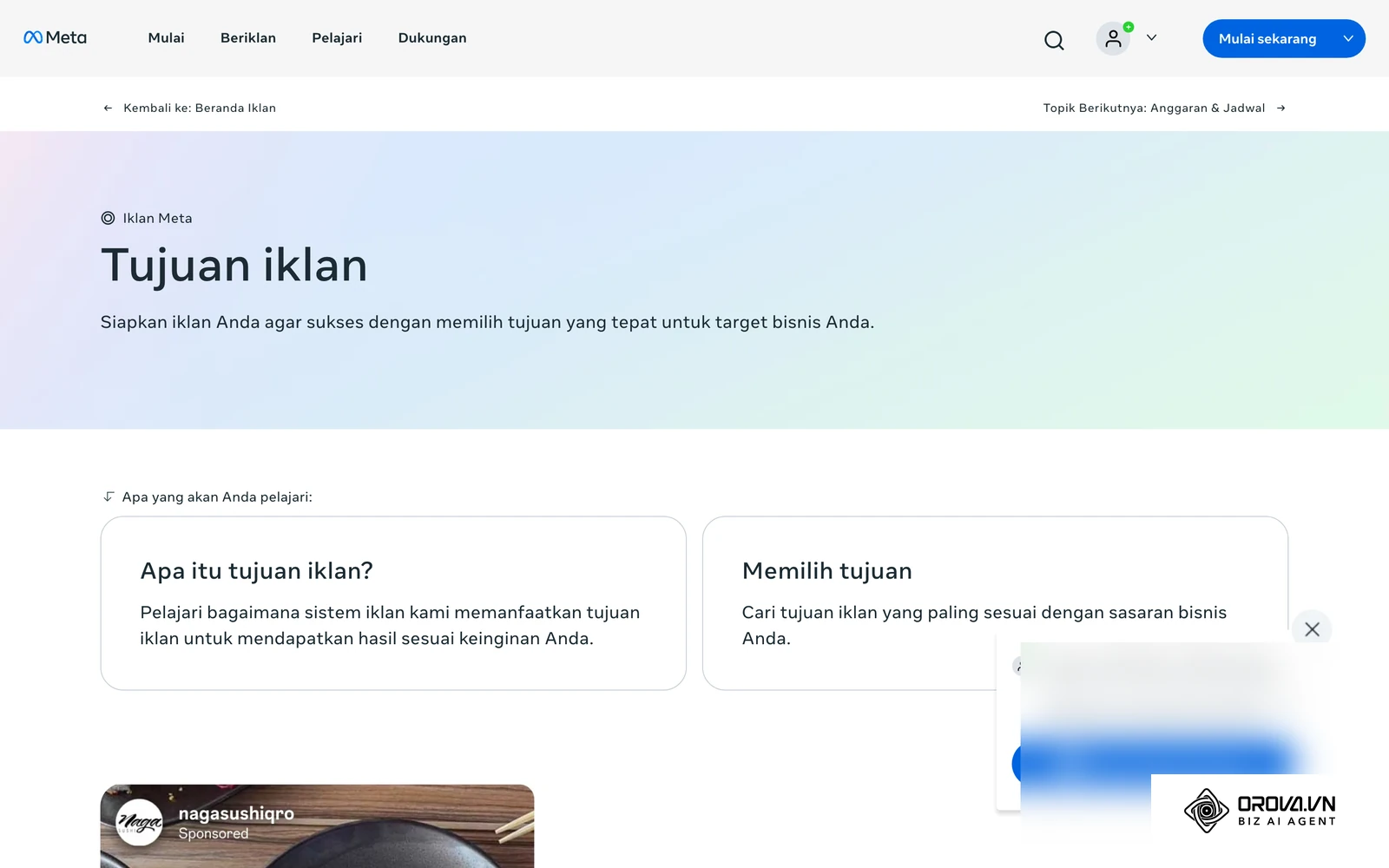 Halaman resmi Meta yang menjelaskan pilihan tujuan iklan (ad objectives) di Ads Manager.