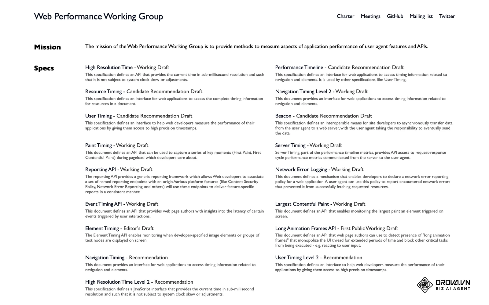 เอกสารข้อกำหนดมาตรฐานการวัดประสิทธิภาพเว็บโดยกลุ่ม W3C Web Performance Working Group