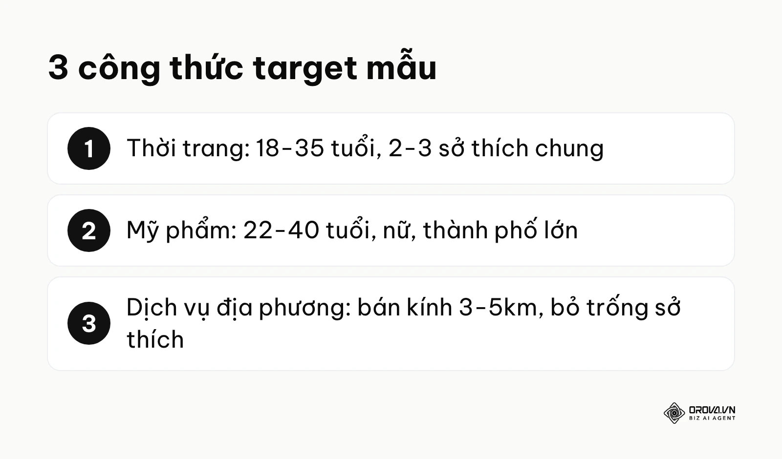 Ba công thức target mẫu theo ngành hàng