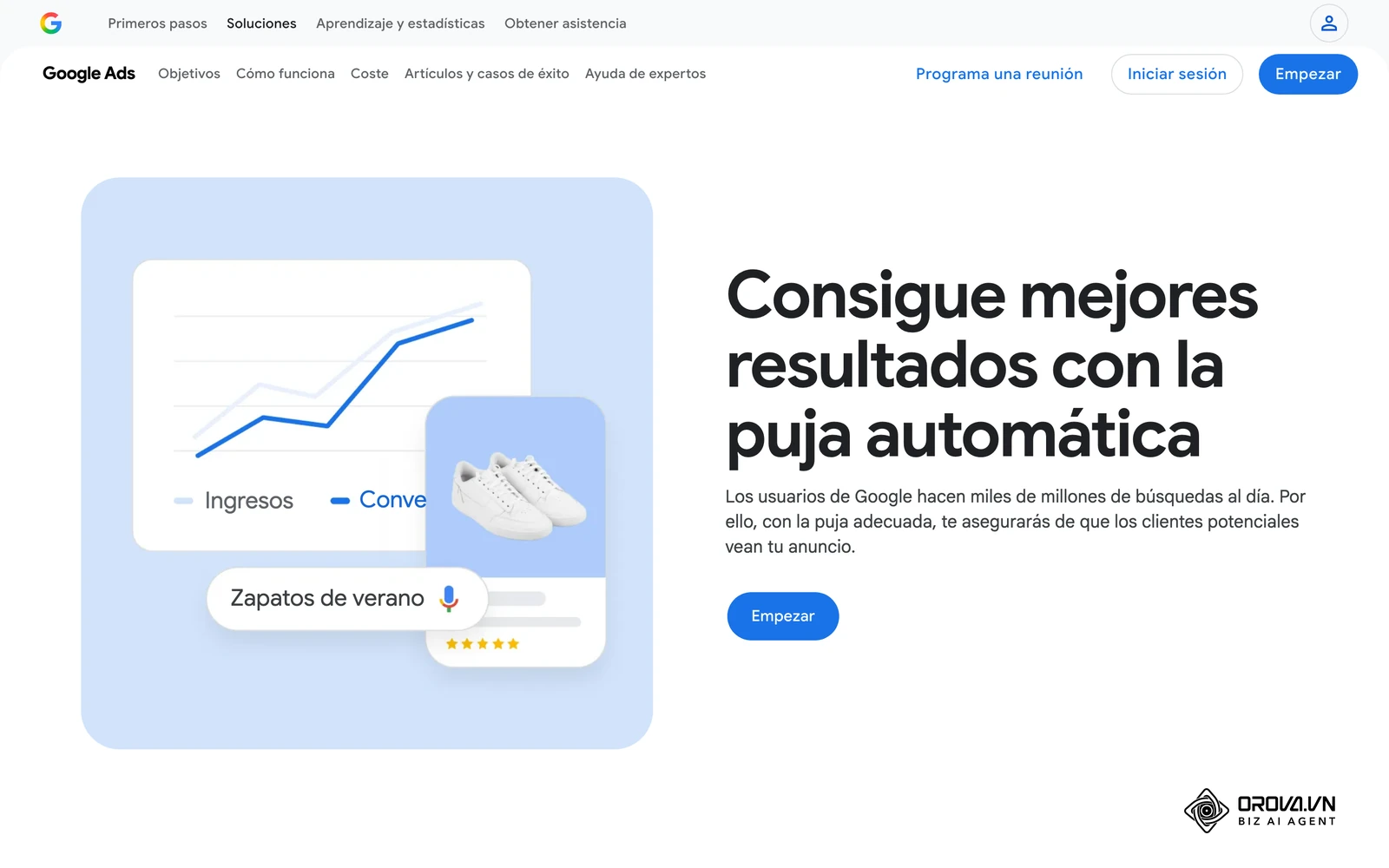 Página oficial de costes de Google Ads, en la sección dedicada a la puja automática para controlar lo que se paga por cada clic.