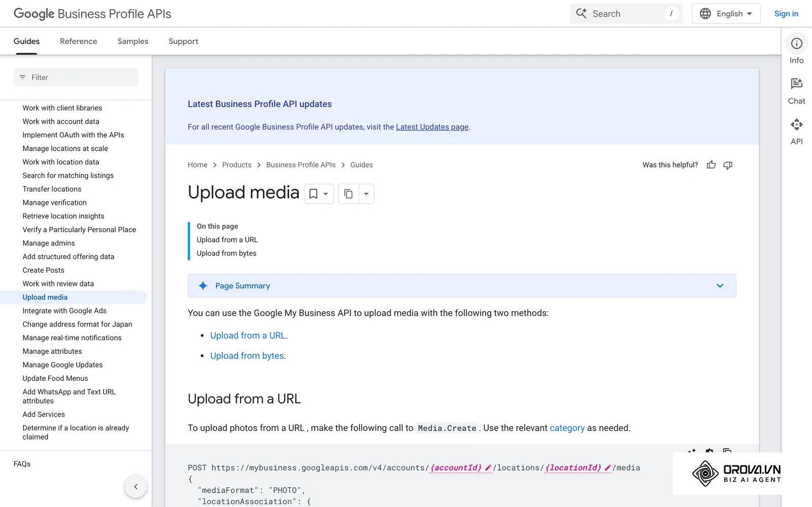 Google's documentation on uploading media to a Business Profile.