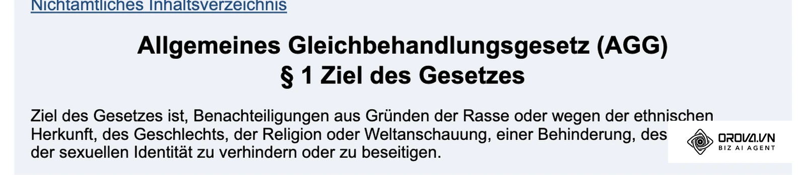 § 1 AGG auf gesetze-im-internet.de: die geschützten Merkmale, an denen sich keine Interviewfrage und keine Bewertung orientieren darf.