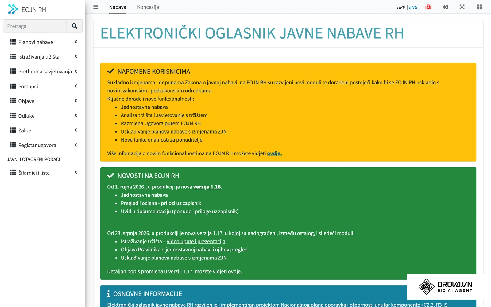 Elektronički oglasnik javne nabave RH: planovi nabave, istraživanja tržišta, odluke o odabiru i registar ugovora na jednom mjestu.