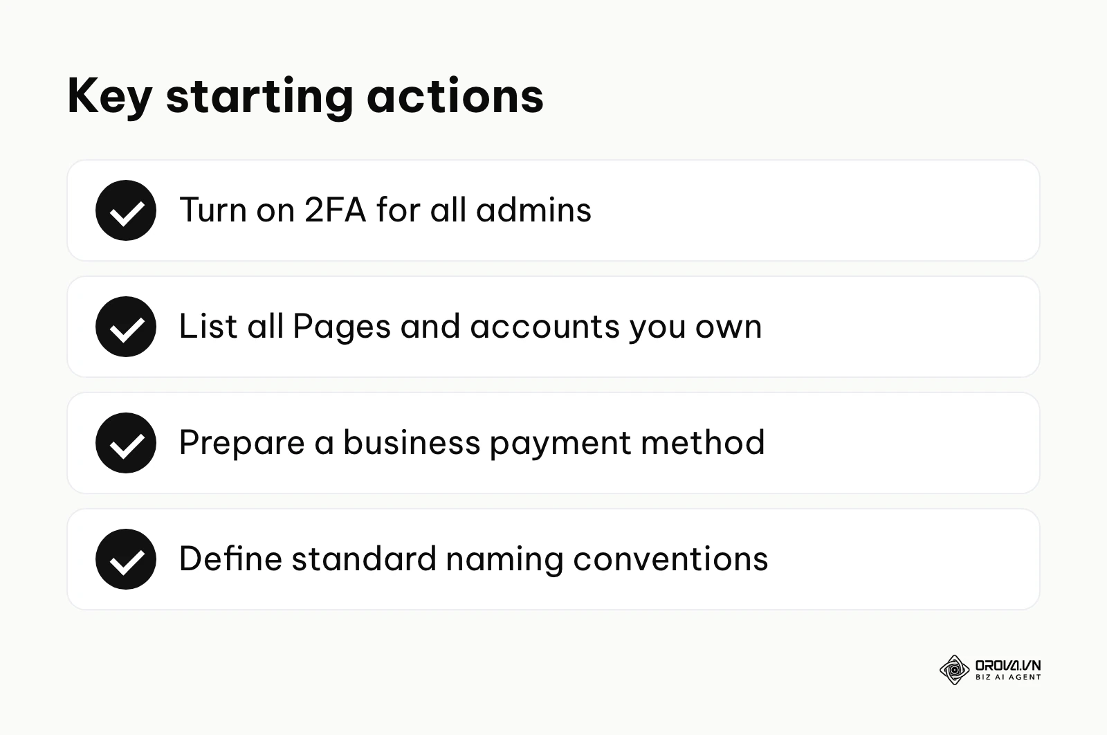 Checklist of key actions to start the setup process