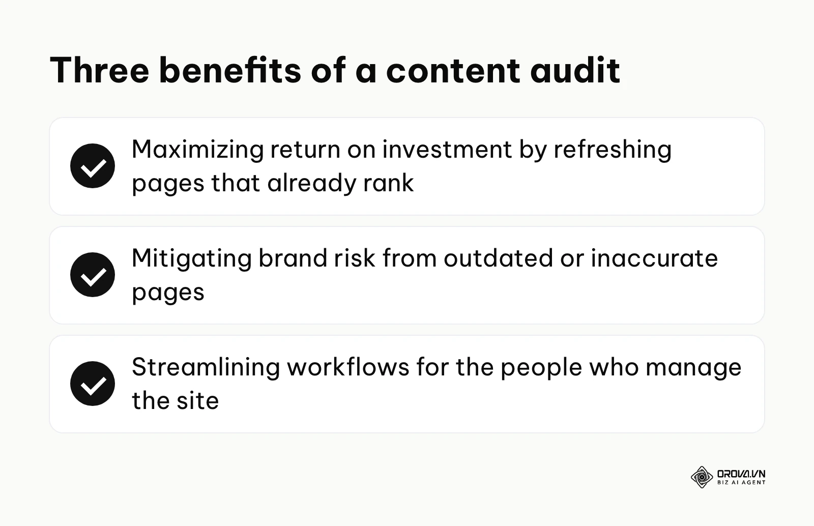 Summary of the business and operational benefits of a content audit