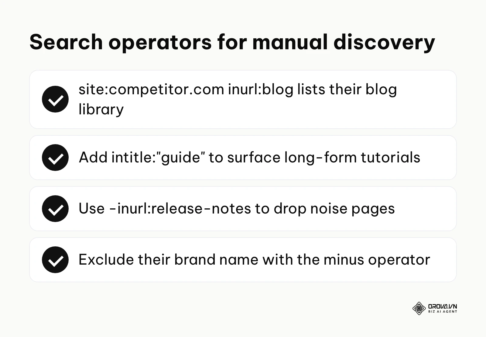 Checklist of Google search operators for finding competitor blog topics