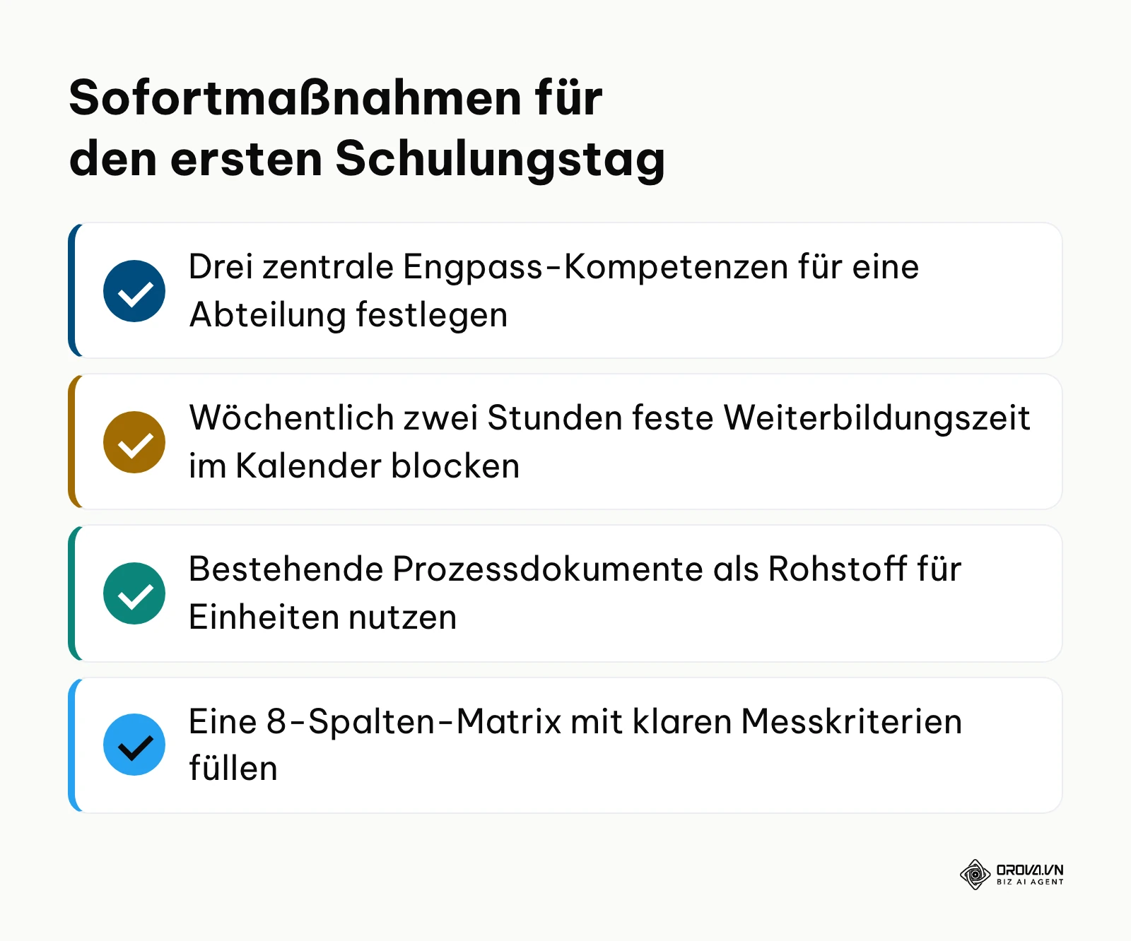Zusammenfassende Checkliste mit vier Sofortmaßnahmen für den Start der Weiterbildungsplanung