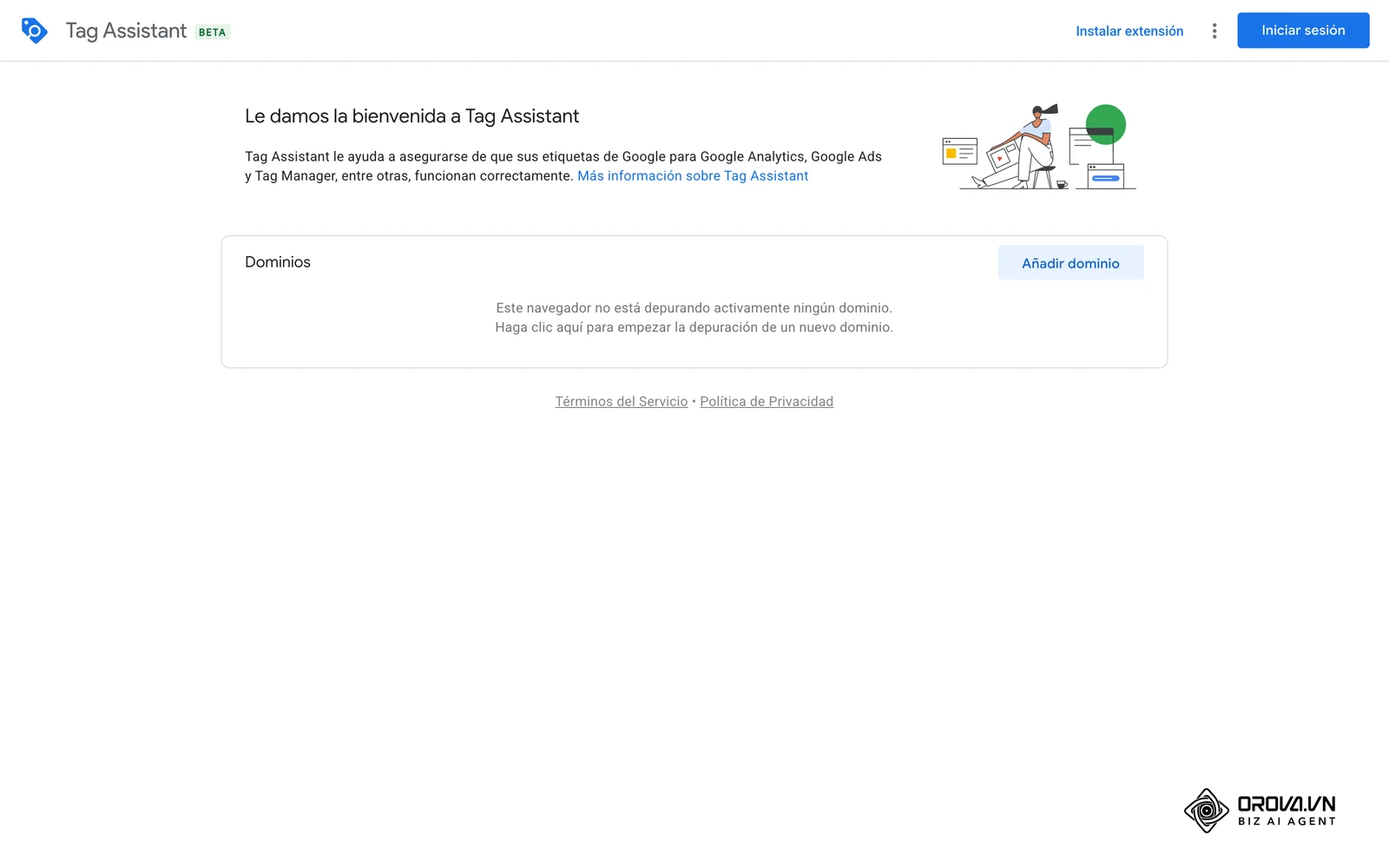 Pantalla inicial de Google Tag Assistant, donde se añade el dominio para activar el modo de depuración antes de revisar DebugView.