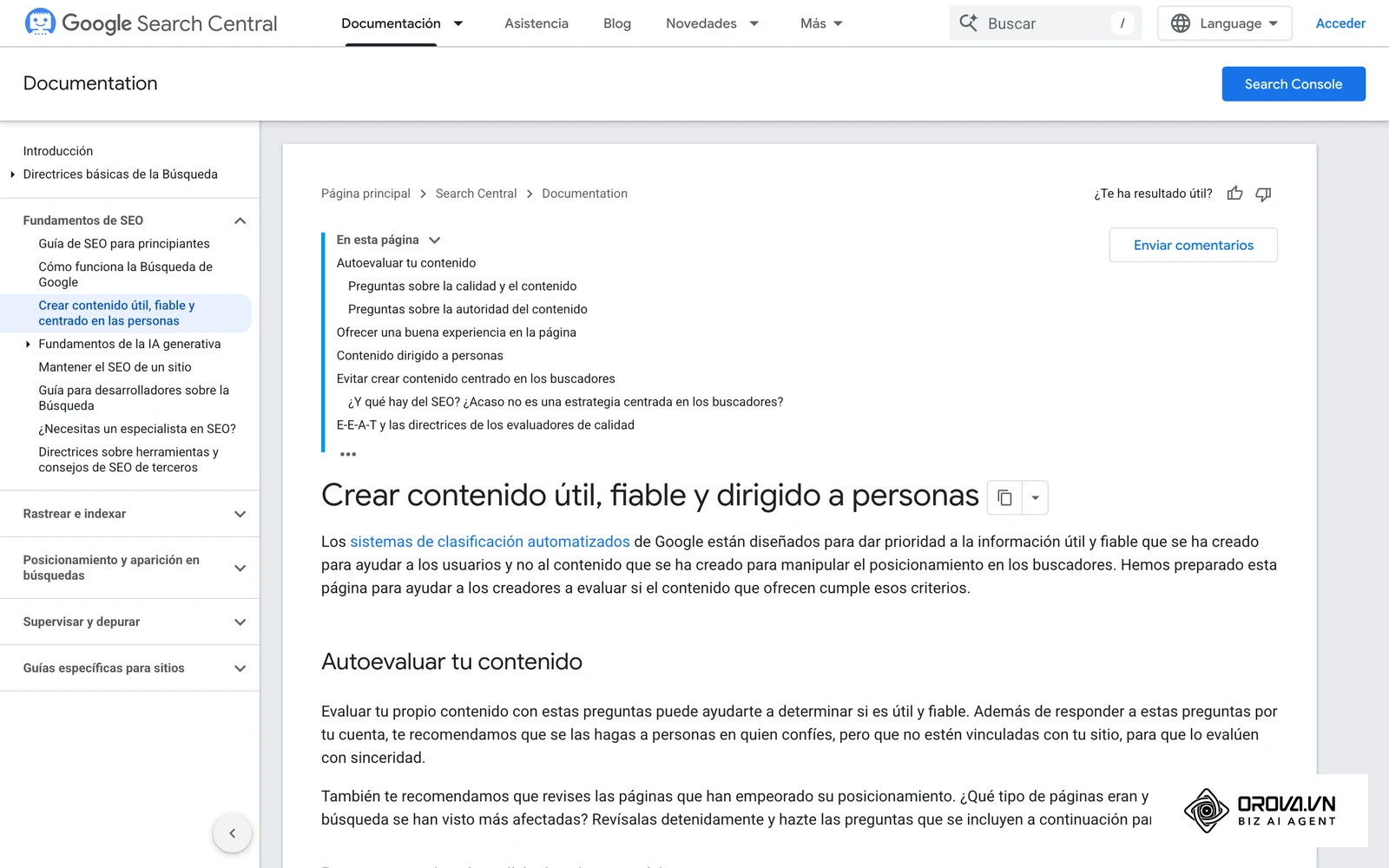 Documentación oficial de Google sobre los estándares de contenido centrado en las personas.