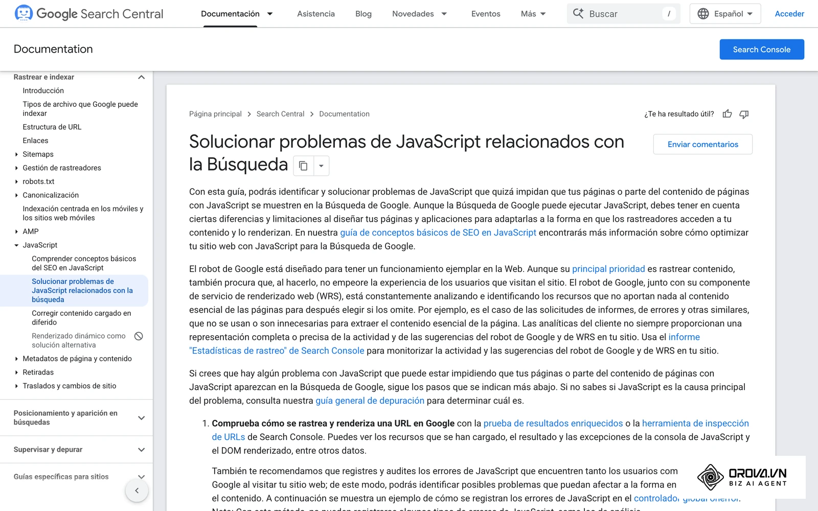 Guía oficial de Google para solucionar problemas de JavaScript relacionados con la Búsqueda.