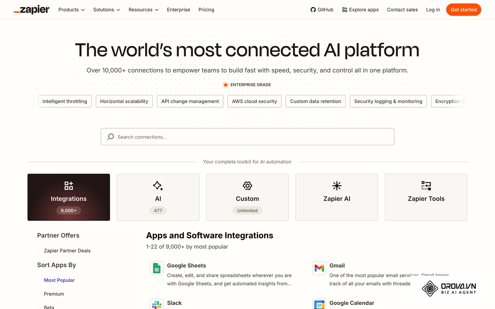 Annuaire des applications Zapier, indispensable quand les intégrations natives d'un outil manquent.