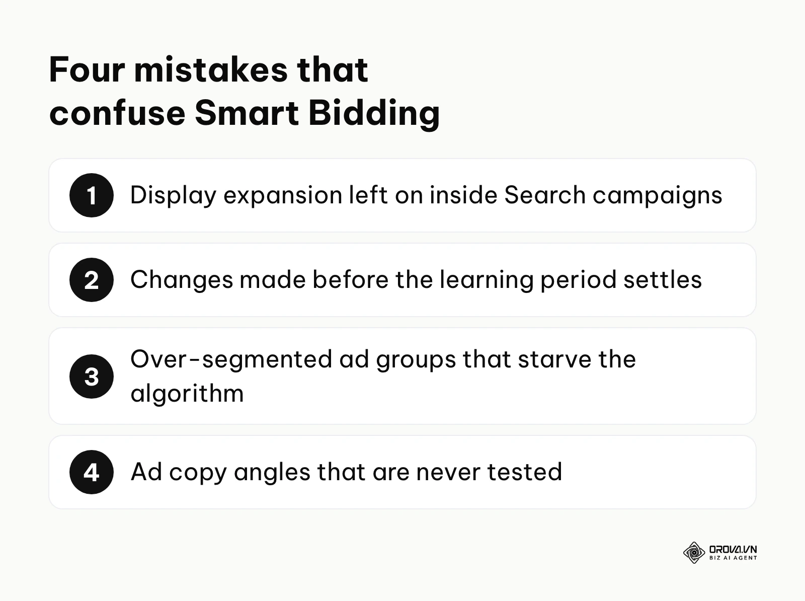 Summary of four structural mistakes that confuse Google Ads Smart Bidding