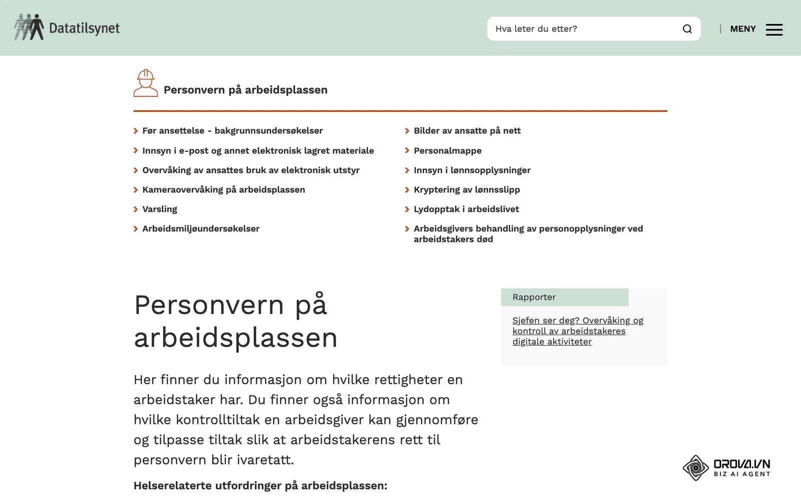 Datatilsynets veiledning om personvern på arbeidsplassen, relevant når bedriften lagrer testresultater og sertifikater for ansatte.
