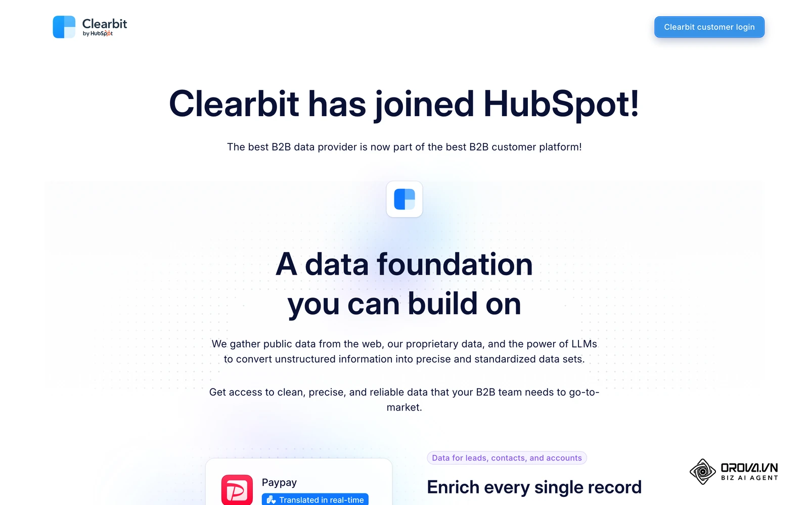 Enrichment tools such as Clearbit, now part of HubSpot, append company data to inbound leads.
