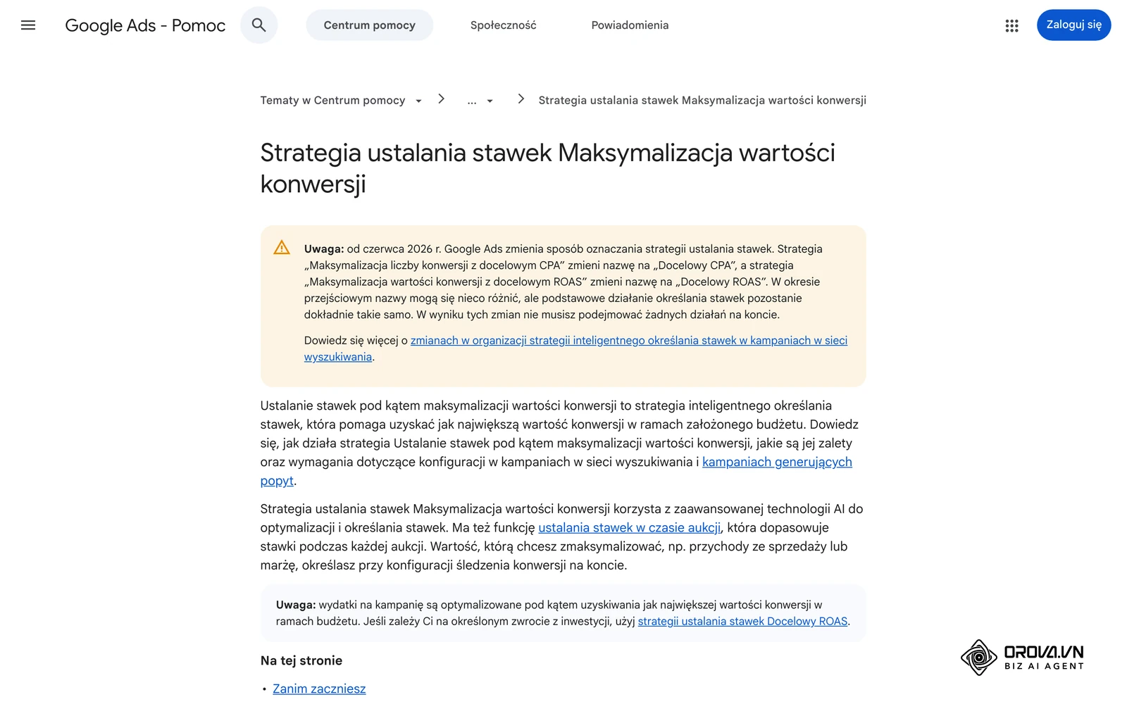 Centrum pomocy Google Ads (po polsku): strategia ustalania stawek Maksymalizacja wartości konwersji.