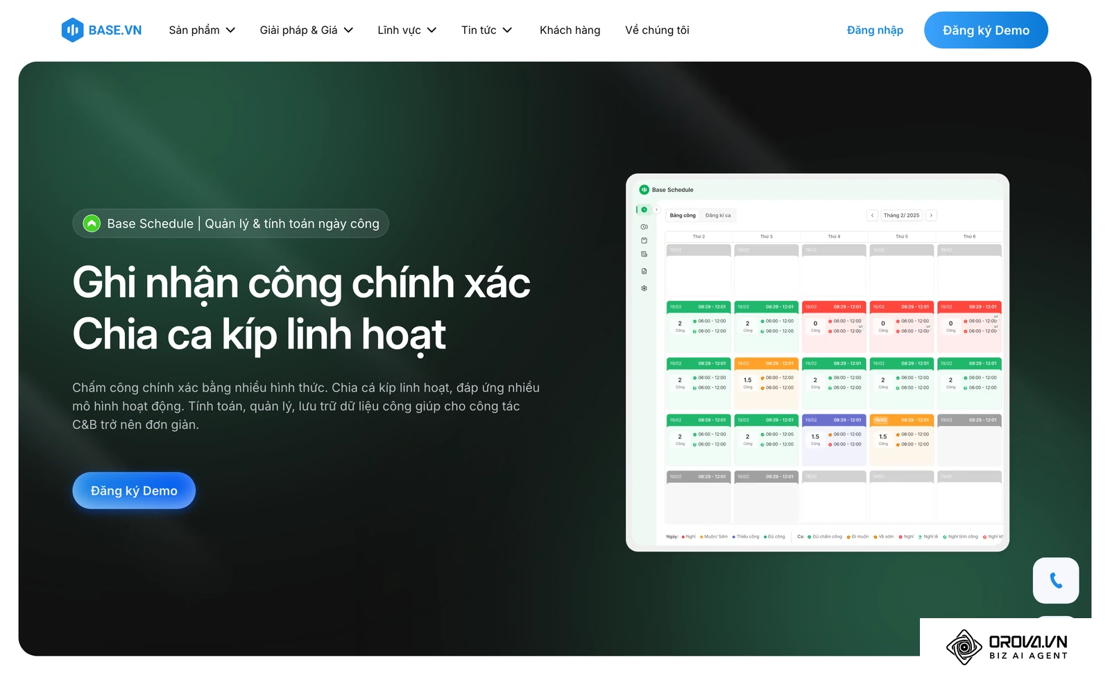 Trang giới thiệu Base Schedule, phần mềm xếp ca và tính ngày công.