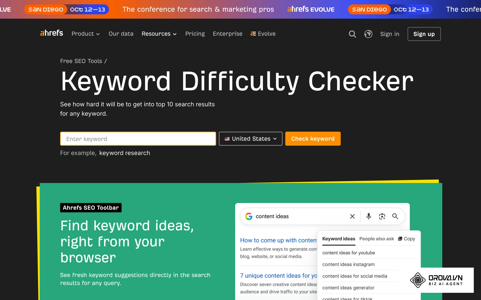 Keyword Difficulty Checker de Ahrefs: introduces un término y la herramienta estima lo difícil que es entrar en el top 10.
