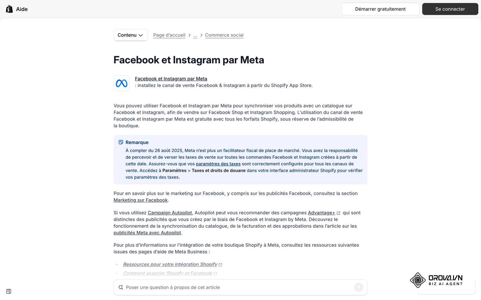 L'aide officielle de Shopify détaille la connexion d'une boutique à Facebook et Instagram, première étape avant de diffuser des publicités.