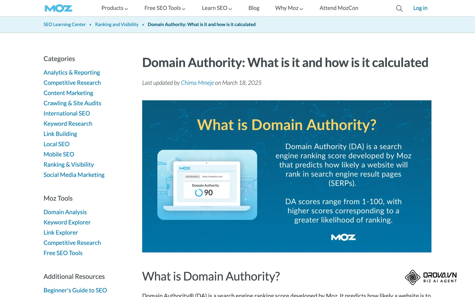 Moz educational page explaining how domain authority influences your ability to compete.