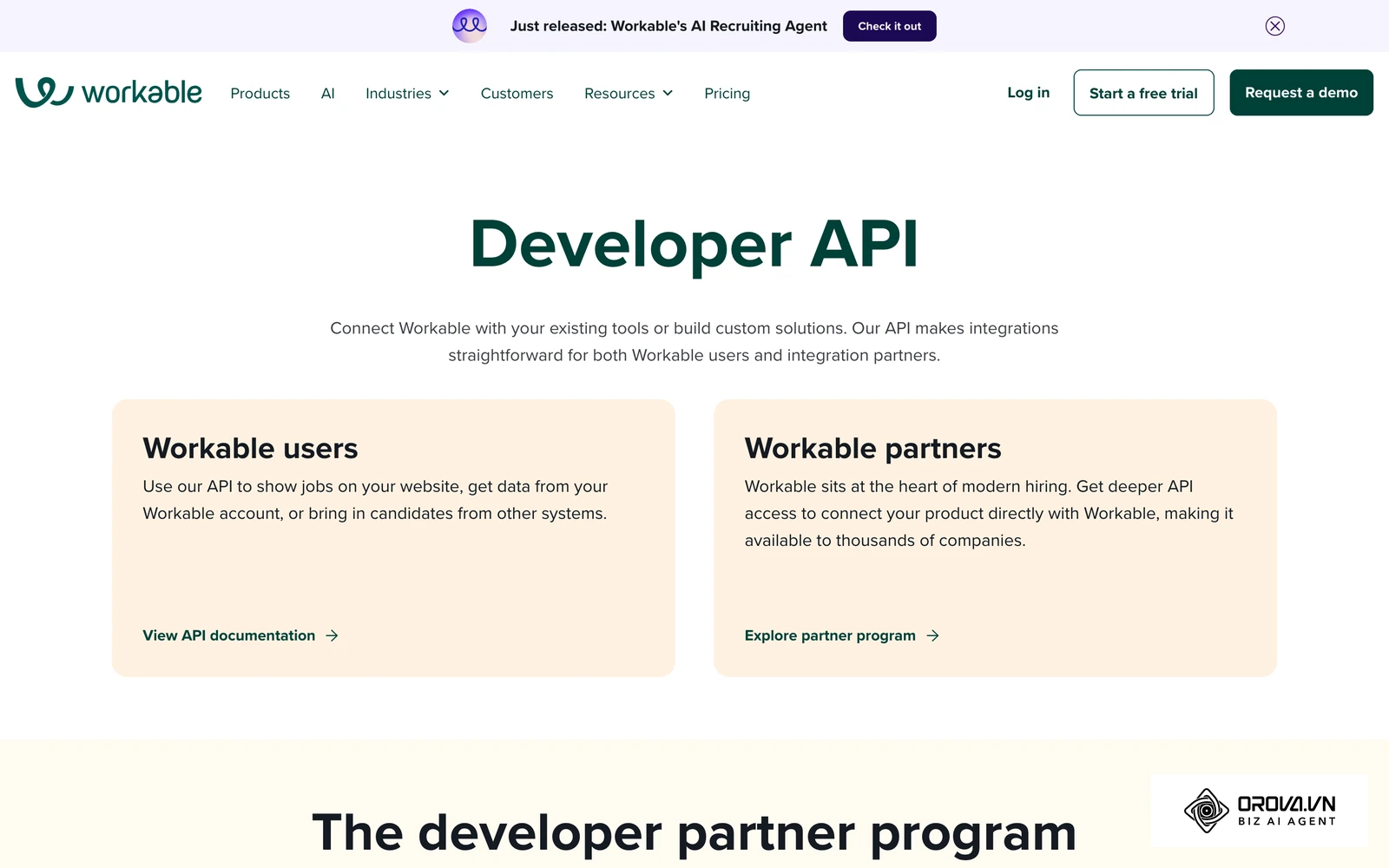 Workable's developer page, a reminder to check which ATS APIs a screening vendor actually supports before you sign.