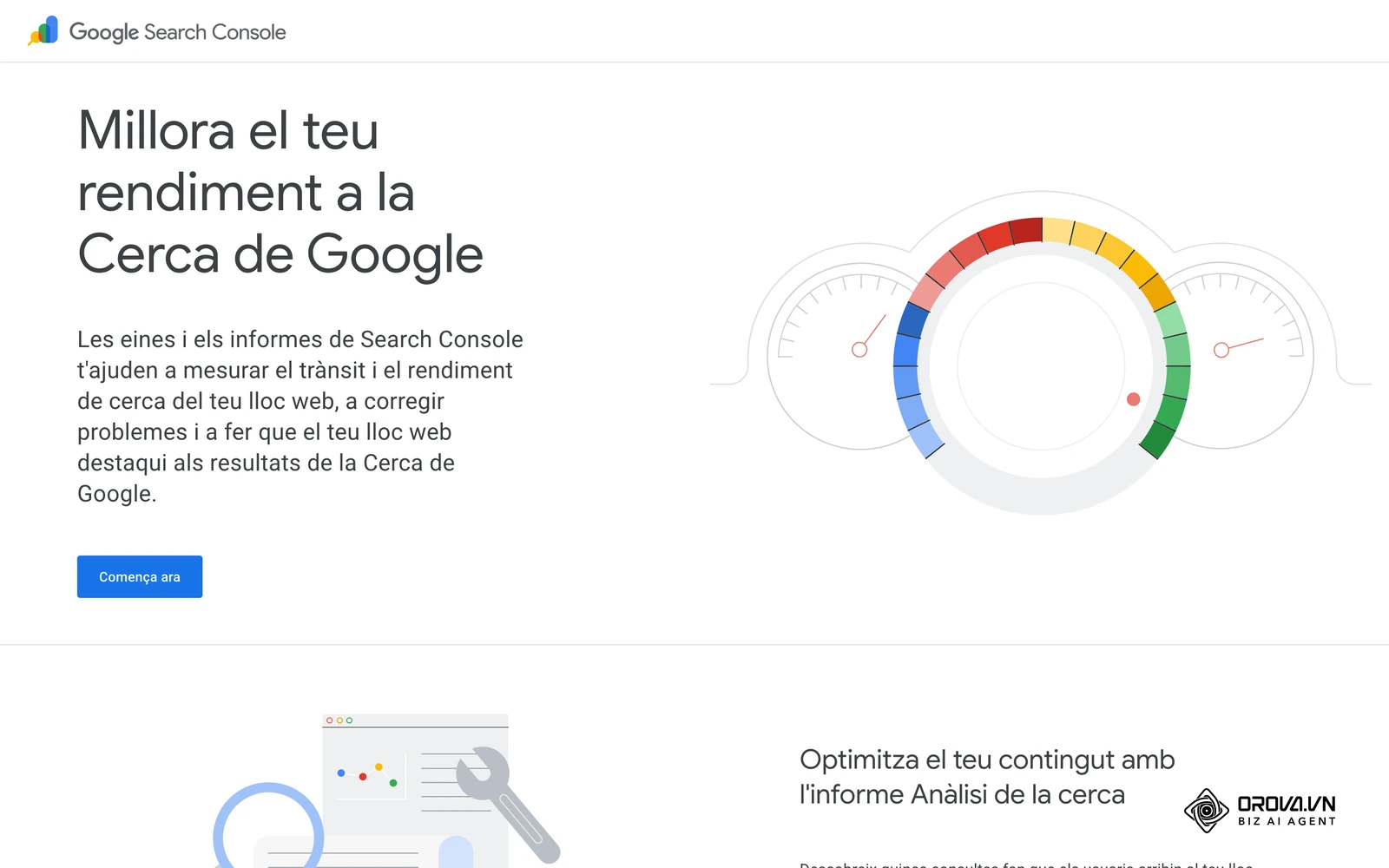Pàgina oficial de Google Search Console, l'eina gratuïta de Google per veure el rendiment de cerca i l'estat d'indexació d'un lloc web.