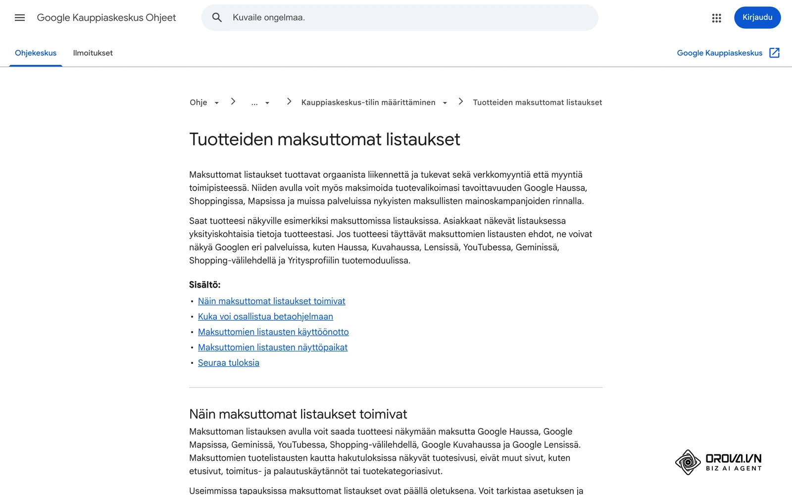 Kauppiaskeskus-ohje: tuotteiden maksuttomat listaukset ja niiden näyttöpaikat.