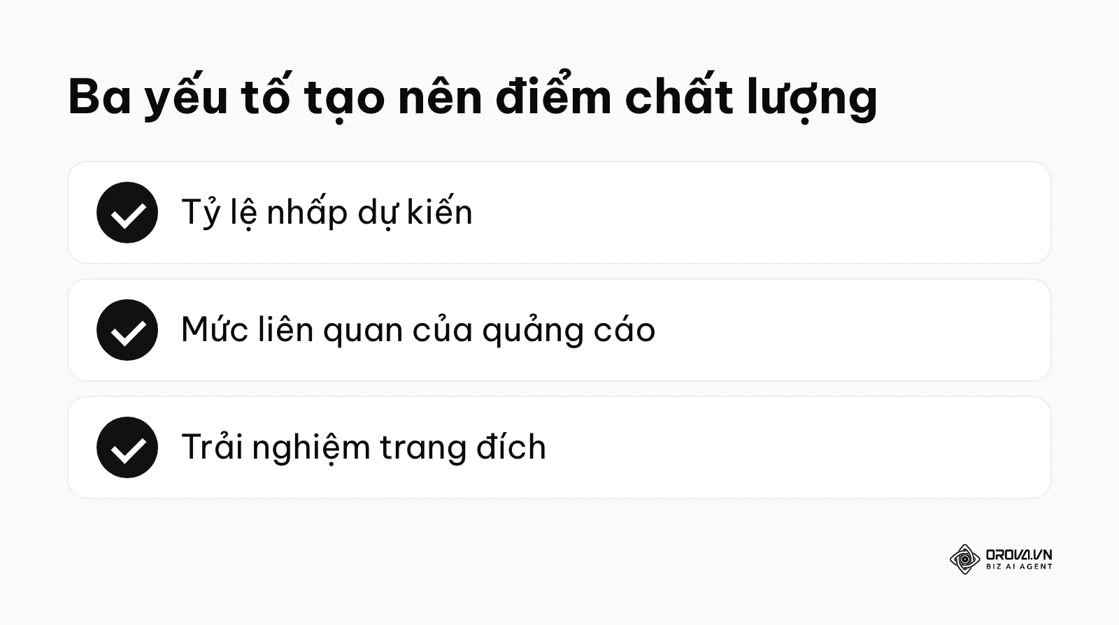 Ba yếu tố tạo nên điểm chất lượng của từ khoá trong Google Ads.