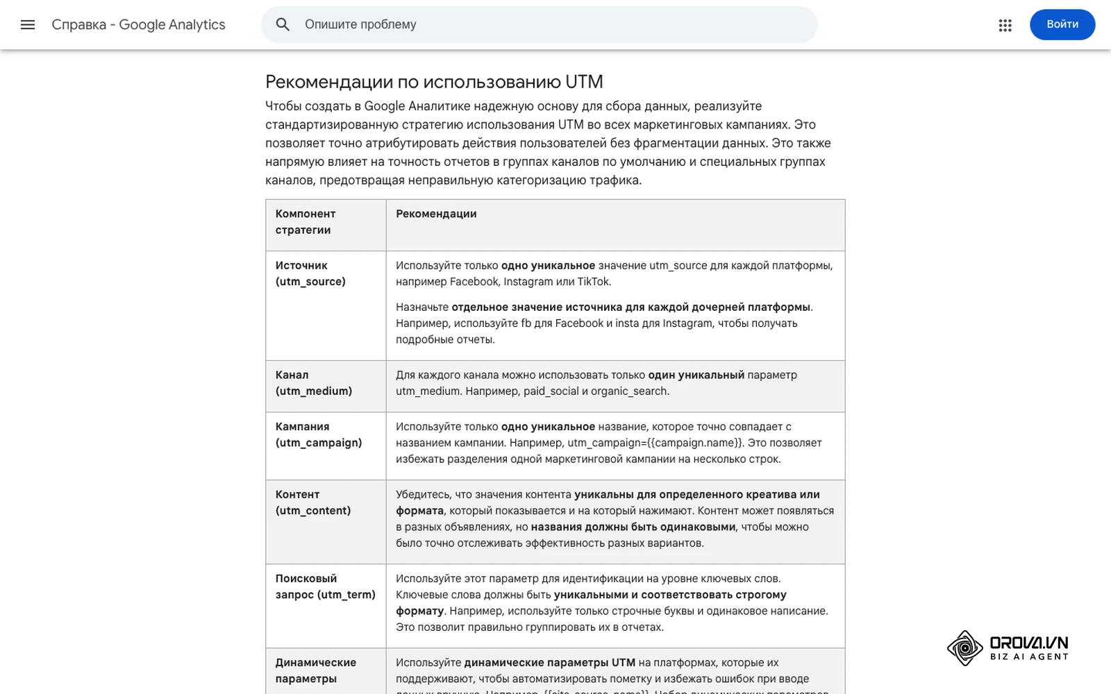 Справка Google Аналитики «Компоновщики URL», раздел «Рекомендации по использованию UTM»: что писать в utm_source, utm_medium, utm_campaign, utm_content и utm_term