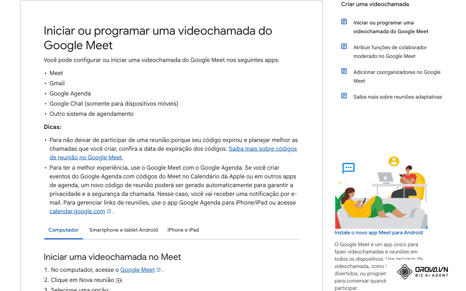 Central de ajuda do Google Meet (página pública): como iniciar ou programar uma videochamada e gerar o link.
